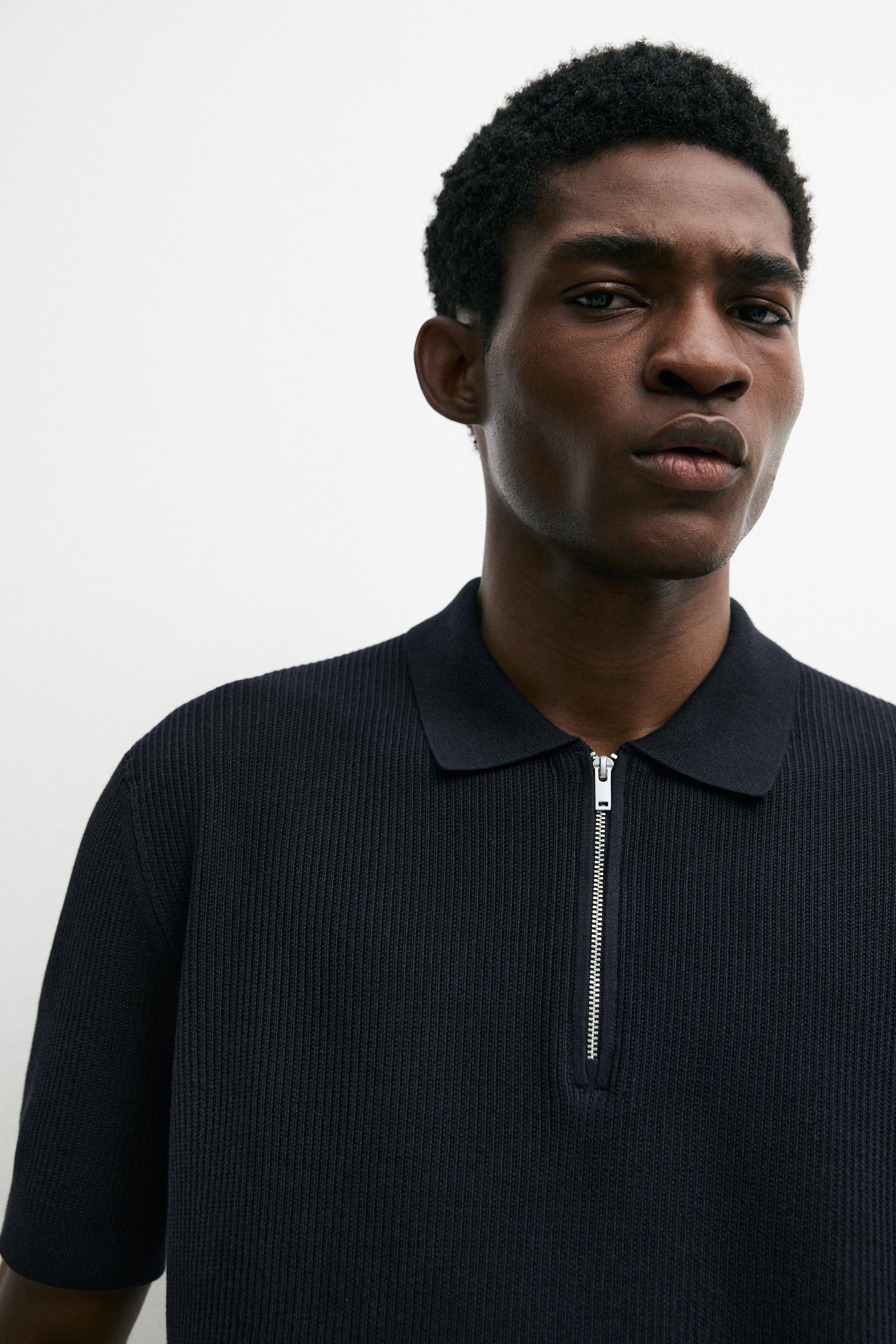 Knit polo sweater with quarter-zip collar